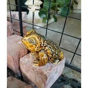Horned Lizard Toad Ceramic Frog Realistic Garden Pond Pot Decor 1970's Japan 4"